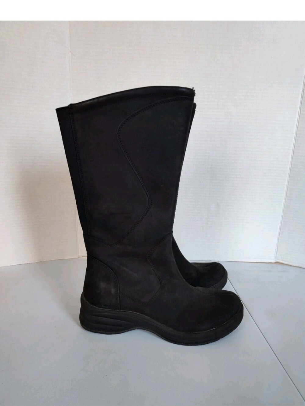 LL Bean Black Boots Nubuck Leather Womens Size 6 Side Zip Lined #502940